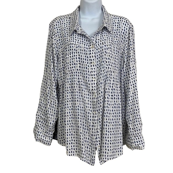 Rayon Button-front Roll-tab Sleeve Blouse Shirt Large - Picture 3 of 16